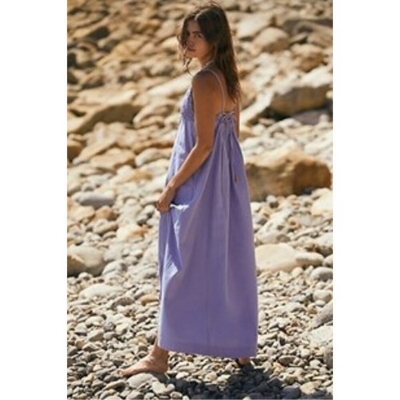 NWT Free People Lovey Maxi Dress Long Crochet Lace Summer Spring Purple Cotton - Picture 13 of 14